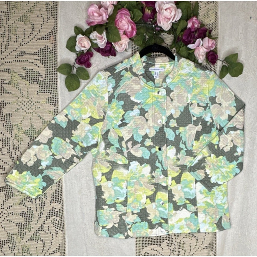 Isaac Mizrahi Live! Always Isaac Floral Button Up Quilted Jacket Yellow Size L